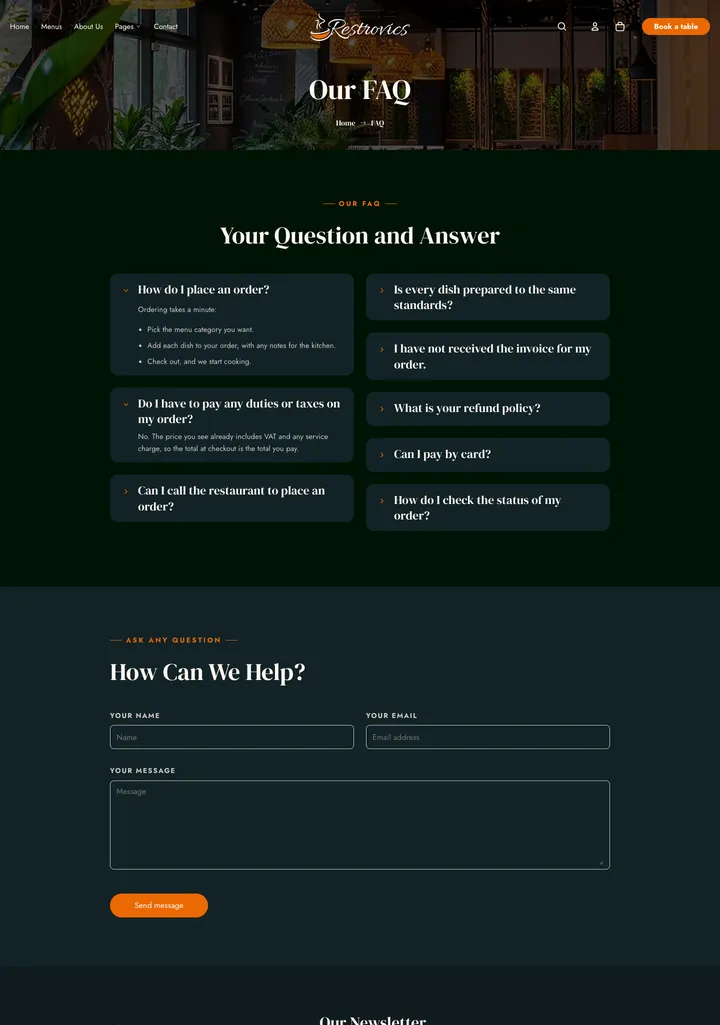 The Restrovics FAQ page