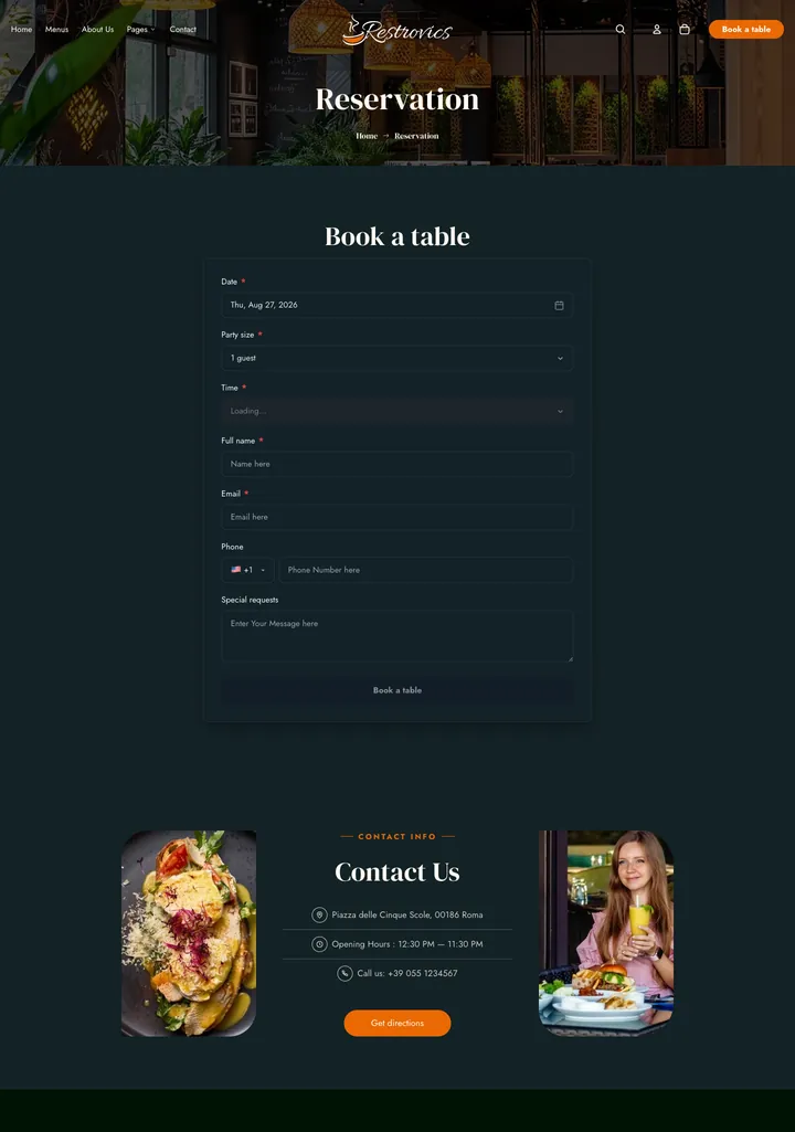 The Restrovics Reservation page