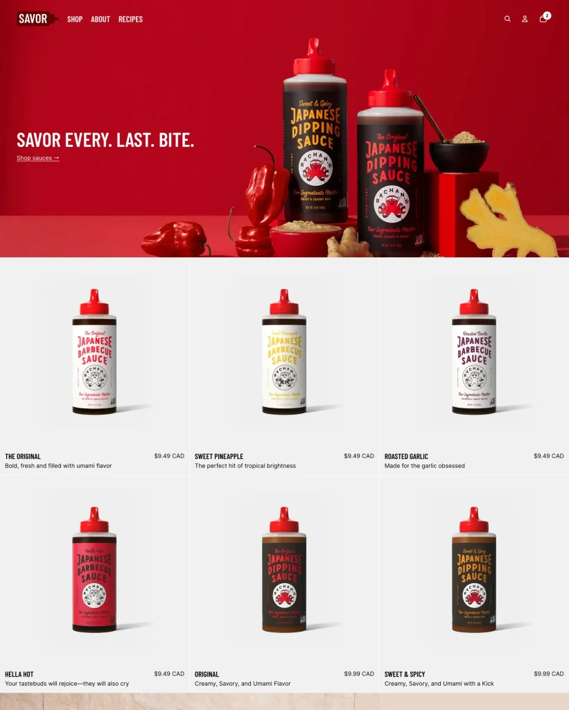 Savor free Shopify theme homepage focused on food photography and visual storytelling