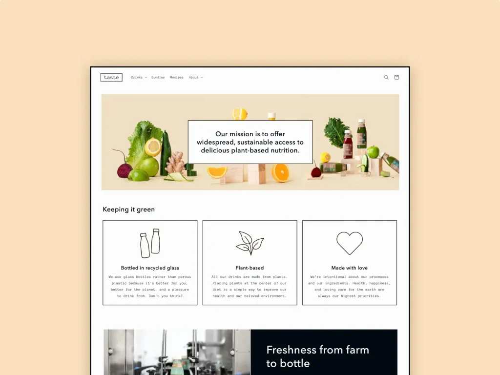 Taste free Shopify theme homepage for specialty food businesses