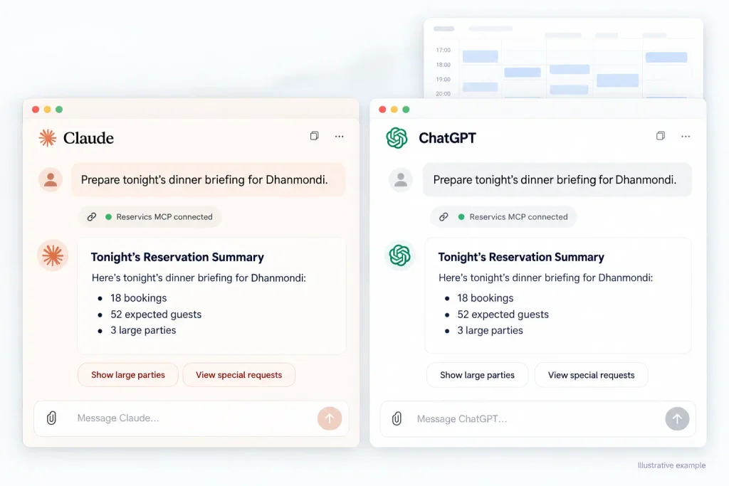 Manage restaurant reservations with AI: Reservics MCP pre-service dinner briefing in Claude and ChatGPT